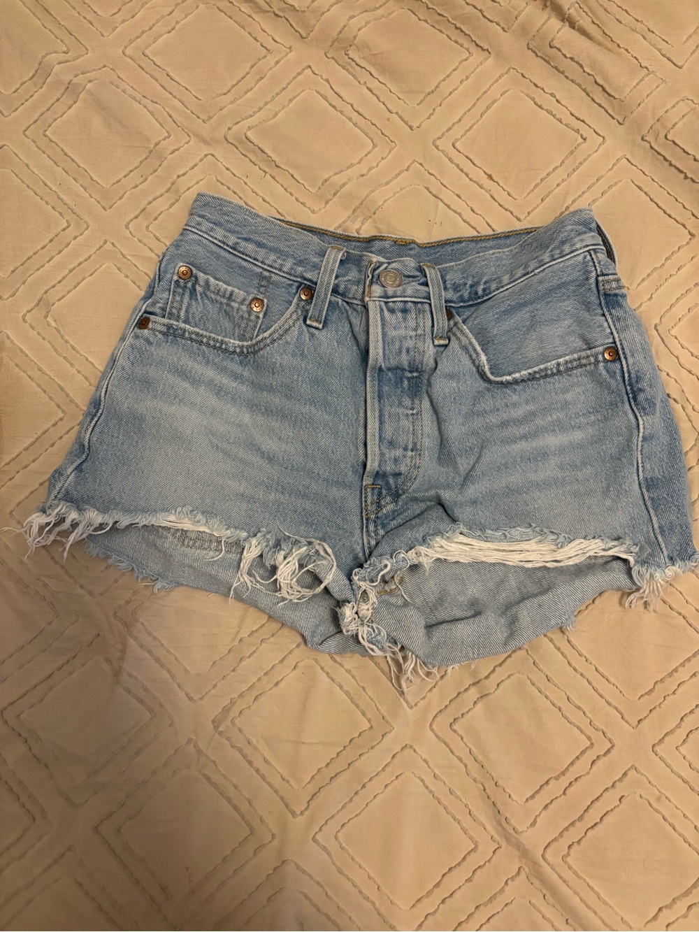 Levi's Light Blue Frayed Hem Denim Shorts